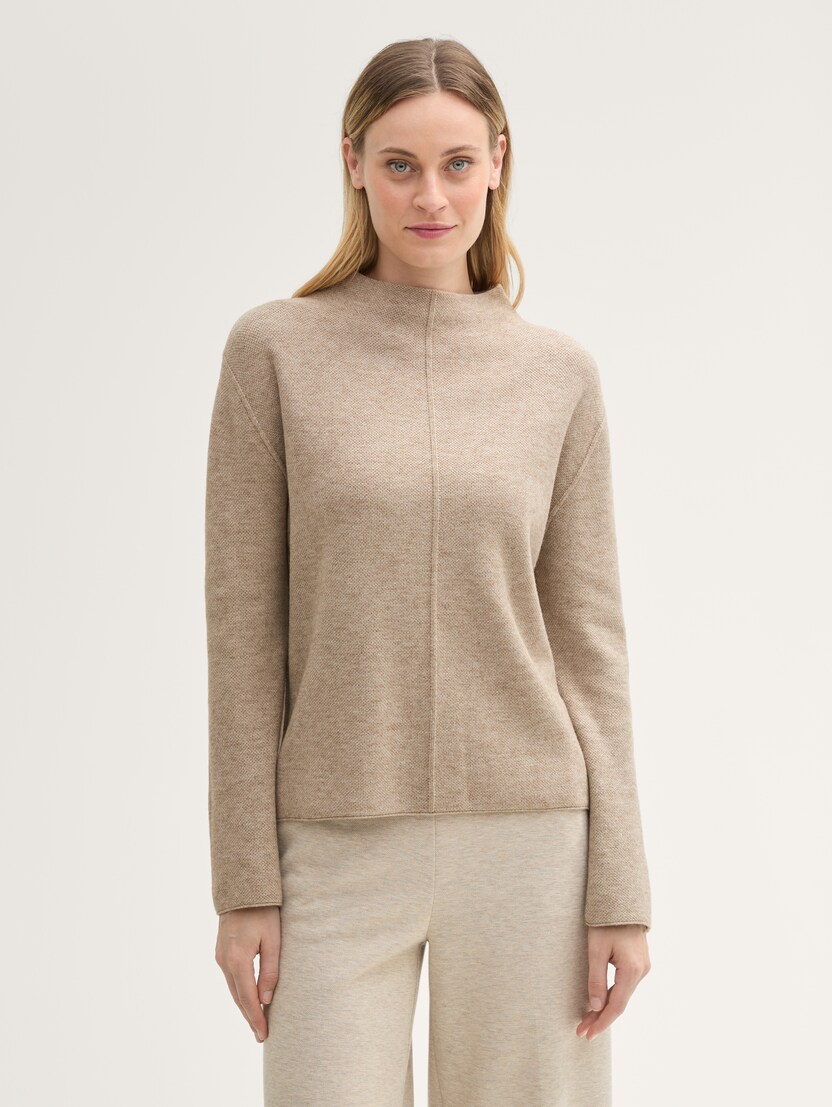  Strukturiran pleteni pulover - Rjava-1042993-14854