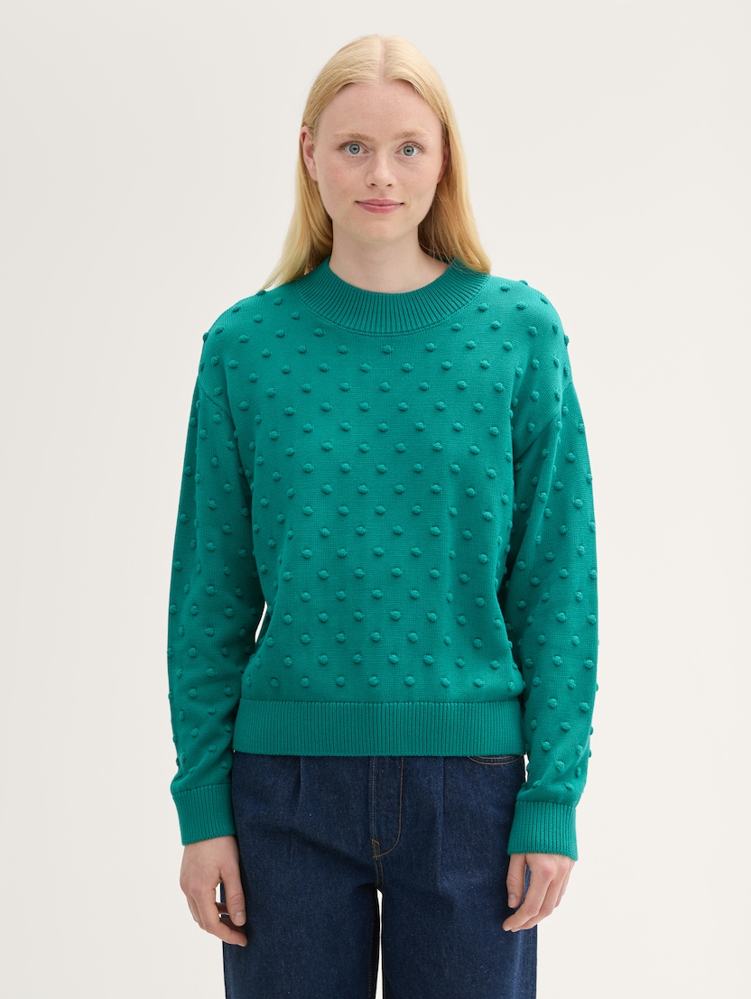  Strukturiran pleteni pulover - Zelena-1043341-35914